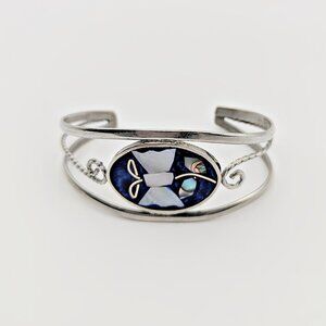 Vintage Mexican Silver Cuff Bracelet - Abalone and MOP Silver Bracelet